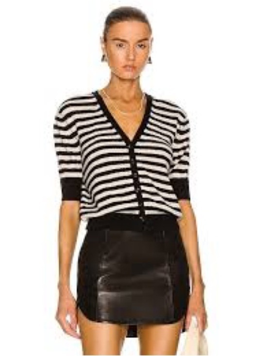 KHAITE Sweaters - Khaite Dianna Short-Sleeve Striped Cashmere Cardigan - Small